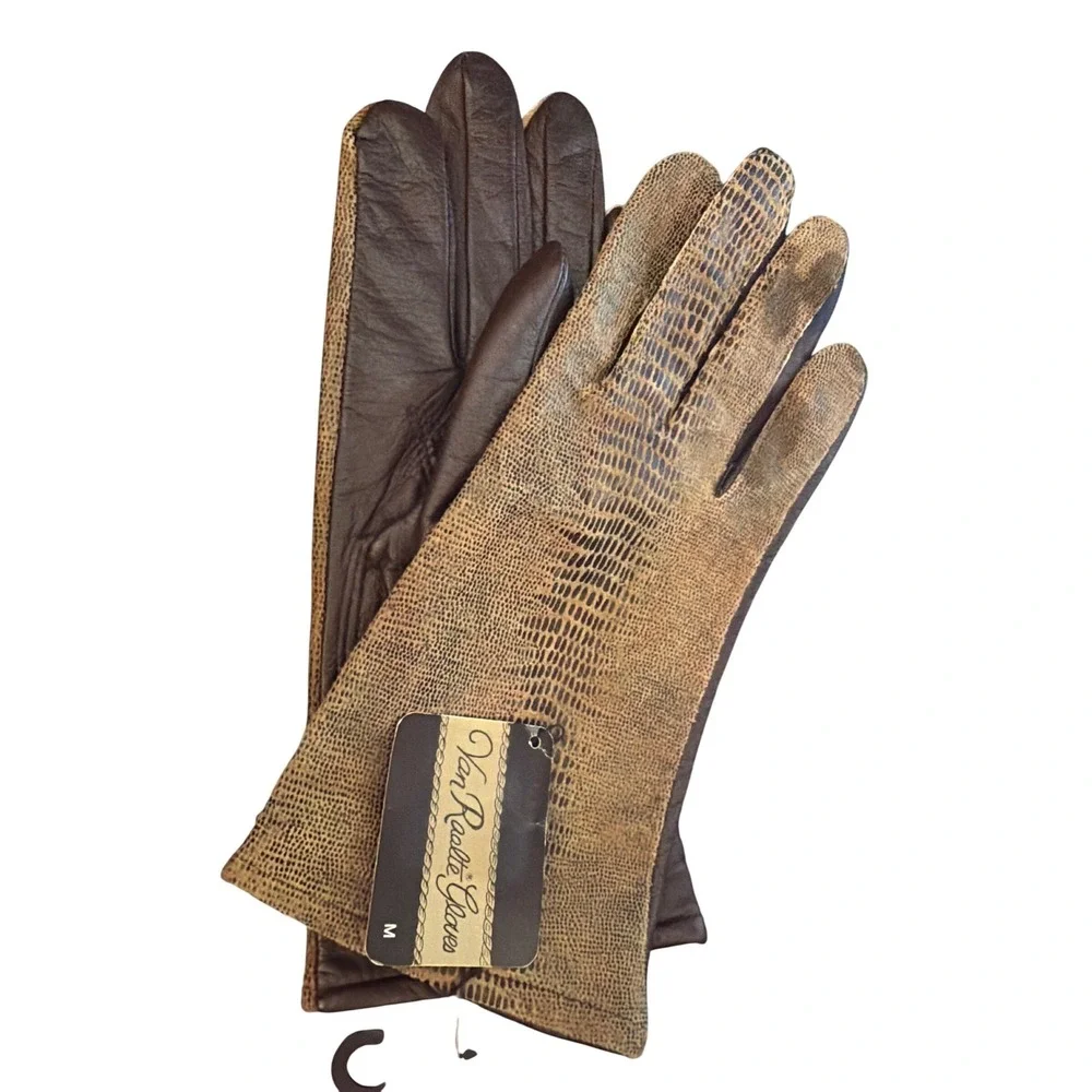 Vintage Van Raalte Deadstock Leather Gloves Snakeskin Print Dark Academia Retro